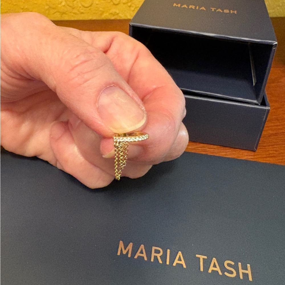 MARIA TASH Diamond Eternity Hoop Earring w/Two Chains~18k YG ~For Right Ear $750